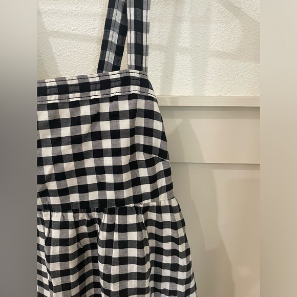 J. Crew Black and White Ruffled Gingham Criss Cross Midi Dress Size 10 - Picture 6 of 17